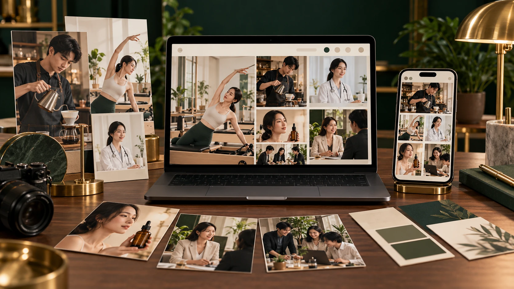 카페·필라테스·의료·뷰티·전문가·기업의 웹과 콘텐츠를 하나의 브랜드 경험으로 연결한 콘셉트 이미지
